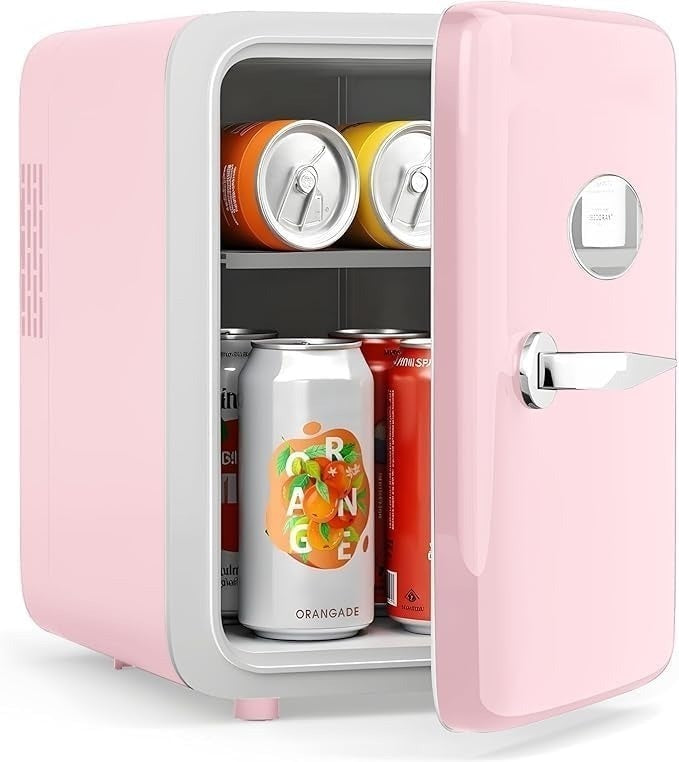 LOKWT Skincare Fridge - 4L Makeup Fridge for Refrigerating Makeup, Skincare and Food, Mini Fridge for Bedroom, Office and Car, Cooler and Warmer, Beverage Cooler, Leather Pink