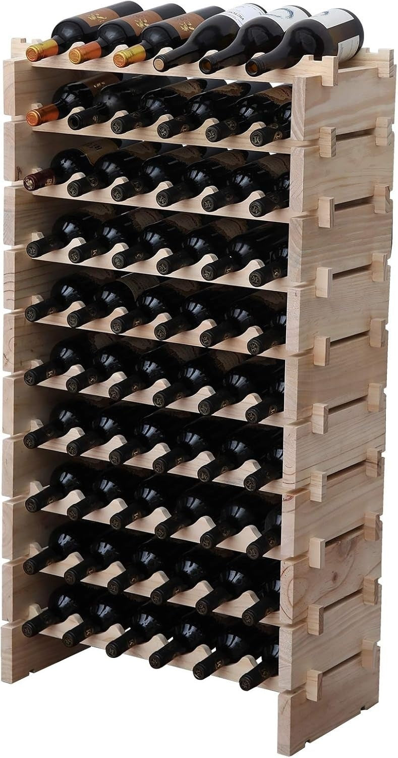 LOKWT Wine Rack Solid Wood Stackable Storage Wooden Wine Rack Wine Cabinet (60 Bottles, Natural Color)