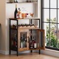 LOKWT Wine Bar Rack Cabinet with Detachable Wine Rack, Coffee Barwith Glass Holder, Small Sideboard and Buffet Cabinet with Mesh Door, Rustic Brown