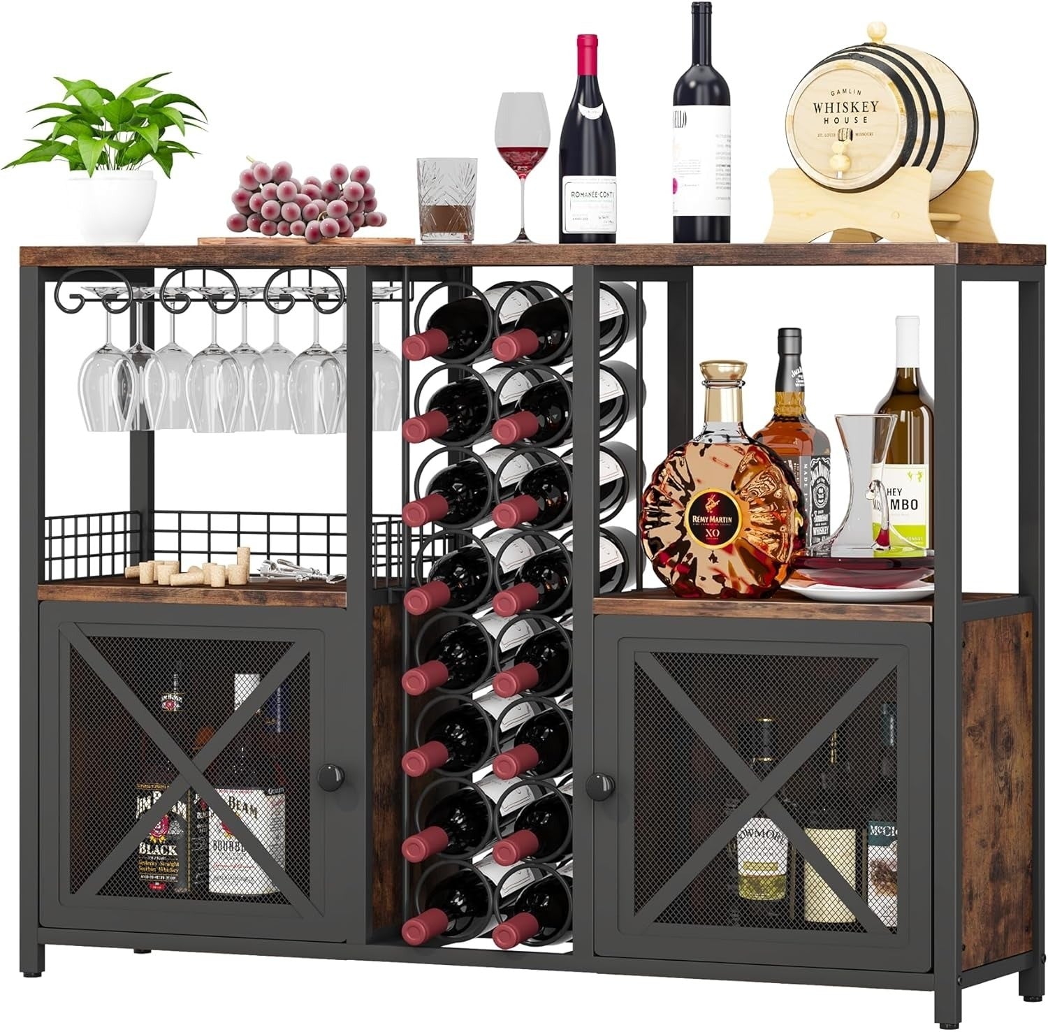 LOKWT Mini Bars for Home, Wooden Coffee Bar Cabinet, Modern Liquor Cabinet for Liquor and Glasses, Farmhouse Buffet Wine Cabinet with Storage Sideboard for Home Kitchen Dining Room
