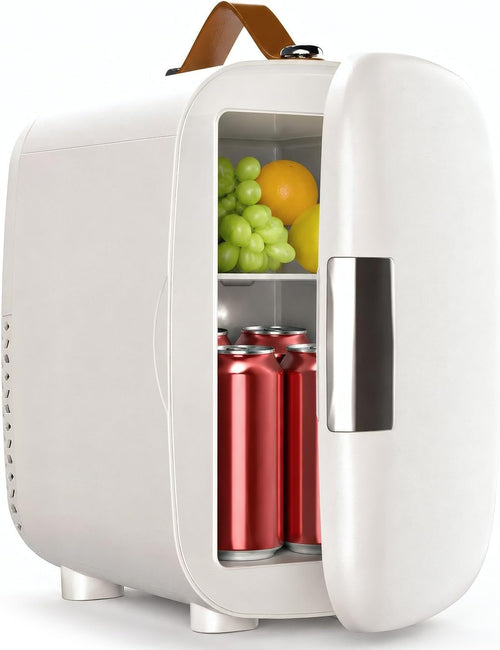 LOKWT Cosmetic Fridge, Portable Mini Fridge for Skincare Food Drinks, 4L/6 Can Electric Plug In Cooler & Warmer, AC/DC Skincare Refrigerator for Bedroom Office Car Dorm (White)