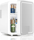 LOKWT Skincare Fridge with Dimmable LED Light Mirror, 4L Mini Fridge For Desktop, Travel or Cool & Heat, Makeup Fridge for Cosmetics, Skin Care and Food, White