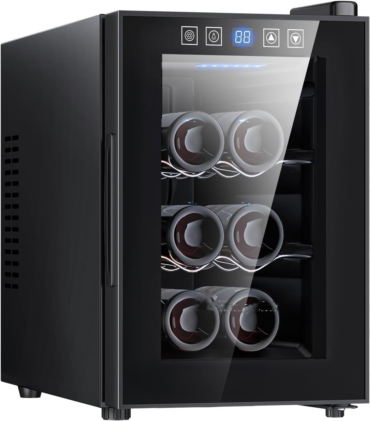 LOKWT 6 Bottle Thermoelectric Wine Cooler Refrigerator Advanced Cooling Technology, Stainless Steel & Tempered Glass For Red Wine, Champagne for Home, Kitchen, or Office